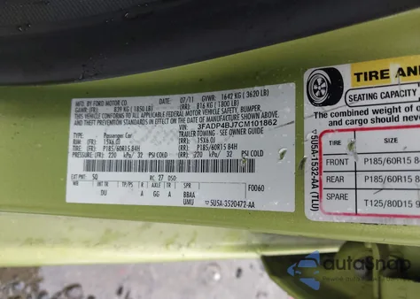 2012 Ford Fiesta Se z USA, uszkodzony, nr VIN 3FADP4BJ7CM101862